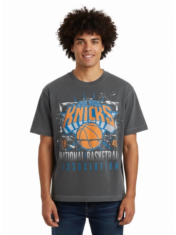 New York Knicks Boxy Fit Mineral Wash Graphic Tee Shirt, Men's Sizes XS-4XLT
