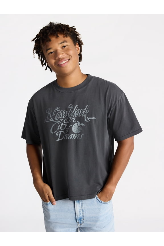 Oversized Boxy Fit Cropped Length New York City Graphic Tee Shirt, Men's & Big Men's, XS-5XL