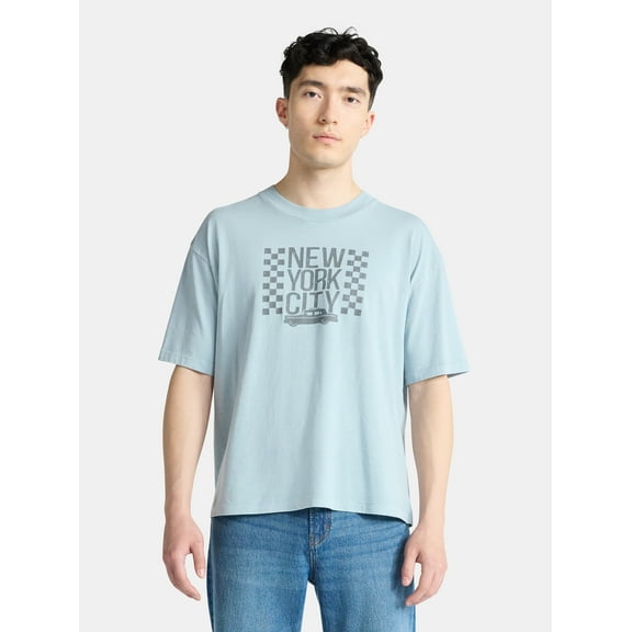 No Boundaries Oversized Boxy Fit Cropped Length New York City Graphic Tee Shirt, Men's & Big Men's, XS-5XL