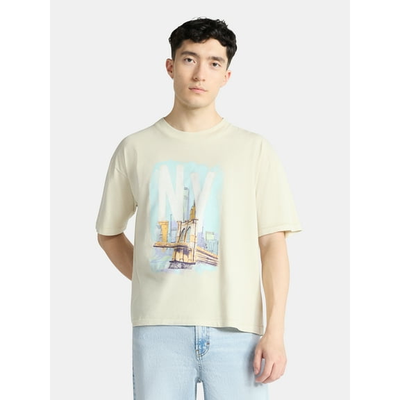 No Boundaries Oversized Boxy Fit Cropped Length New York City Graphic Tee Shirt, Men's & Big Men's, XS-5XL