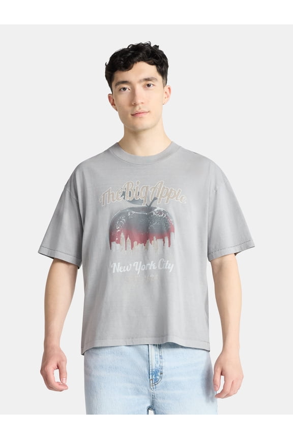 Oversized Boxy Fit Cropped Length New York City Graphic Tee Shirt, Men's & Big Men's, XS-5XL
