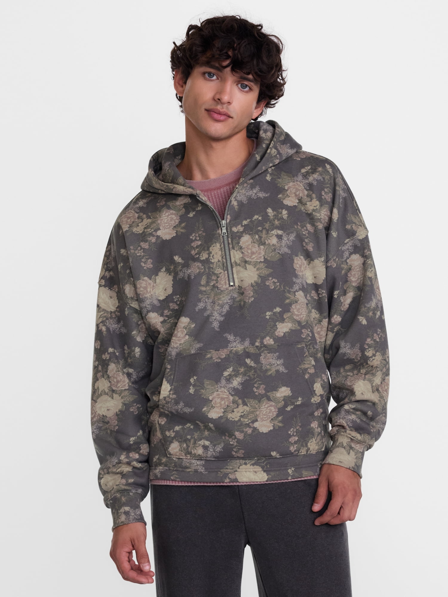 No Boundaries Boxy Fit Half Zip Hoodie Sweatshirt, Men's XS-5XB