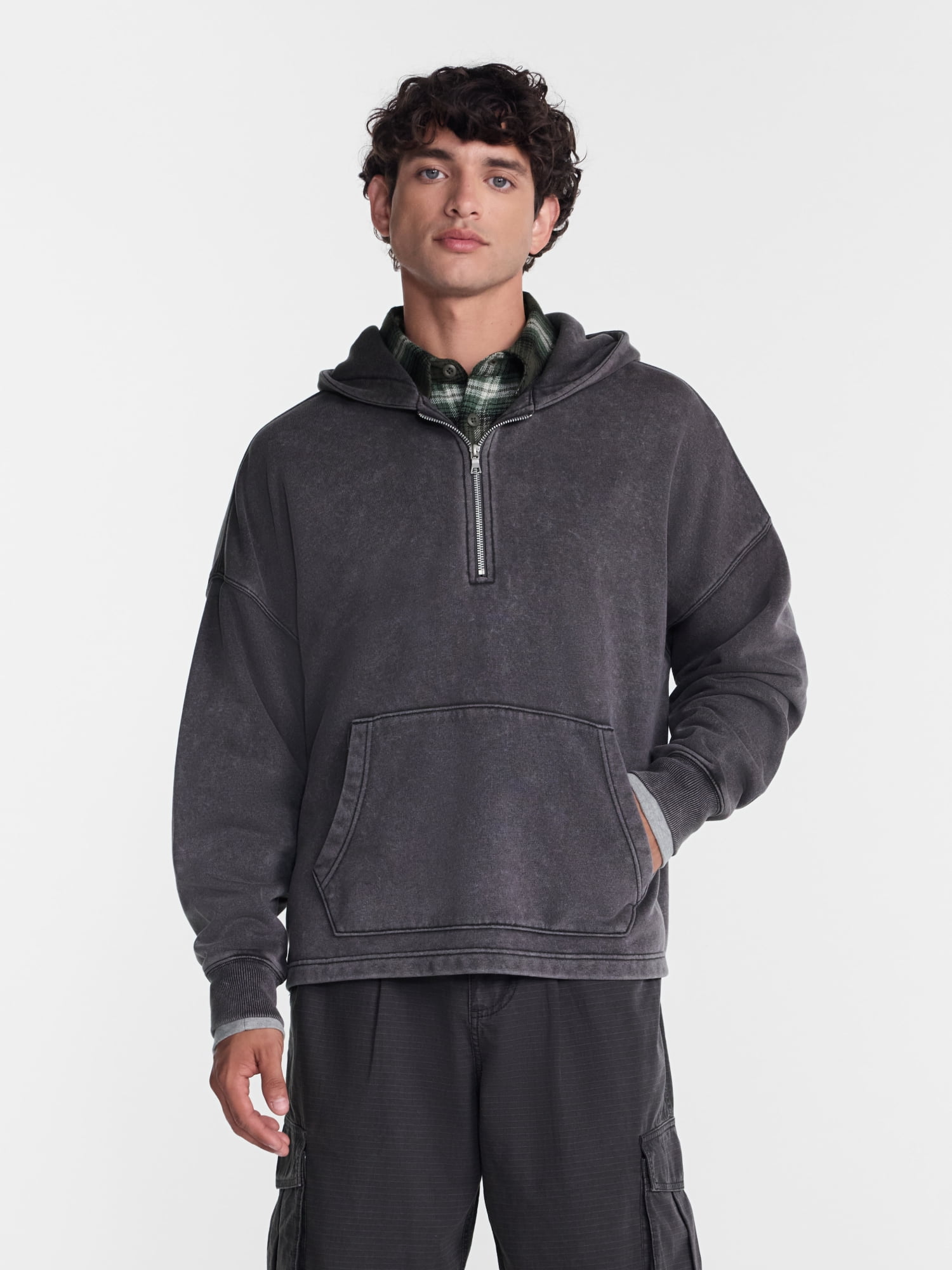 No Boundaries Boxy Fit Half Zip Hoodie Sweatshirt, Men's XS-5XB