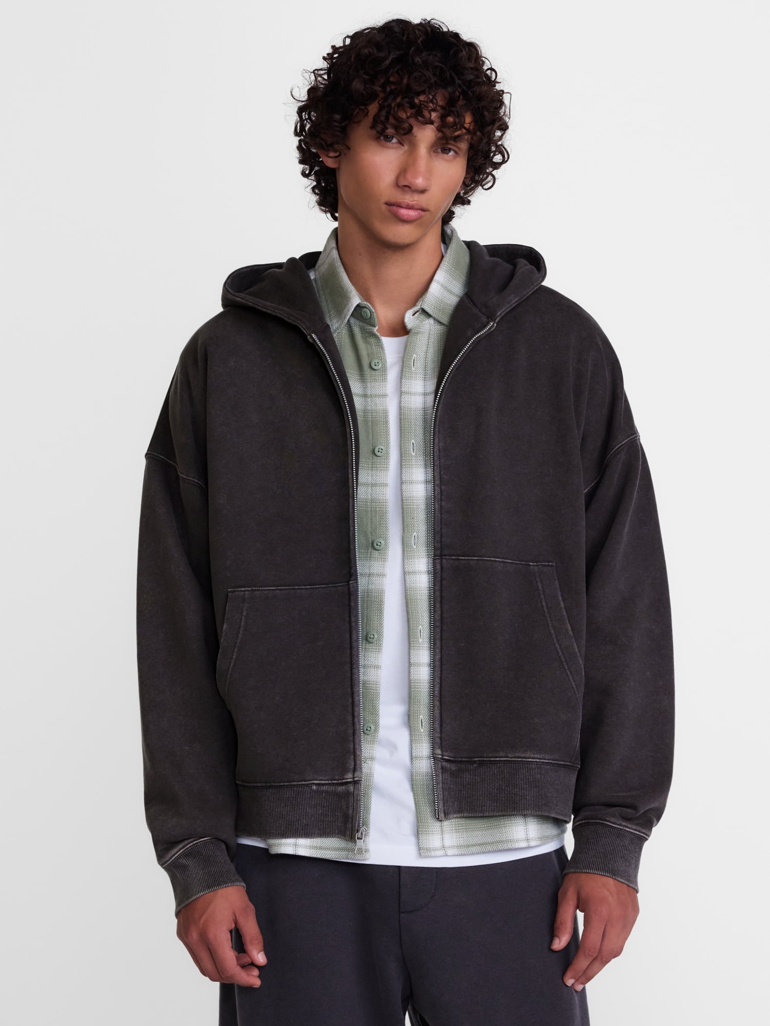 No Boundaries Boxy Fit Heavyweight Fleece Full Zip Hoodie Sweatshirt, Men's Sizes XS-3XL