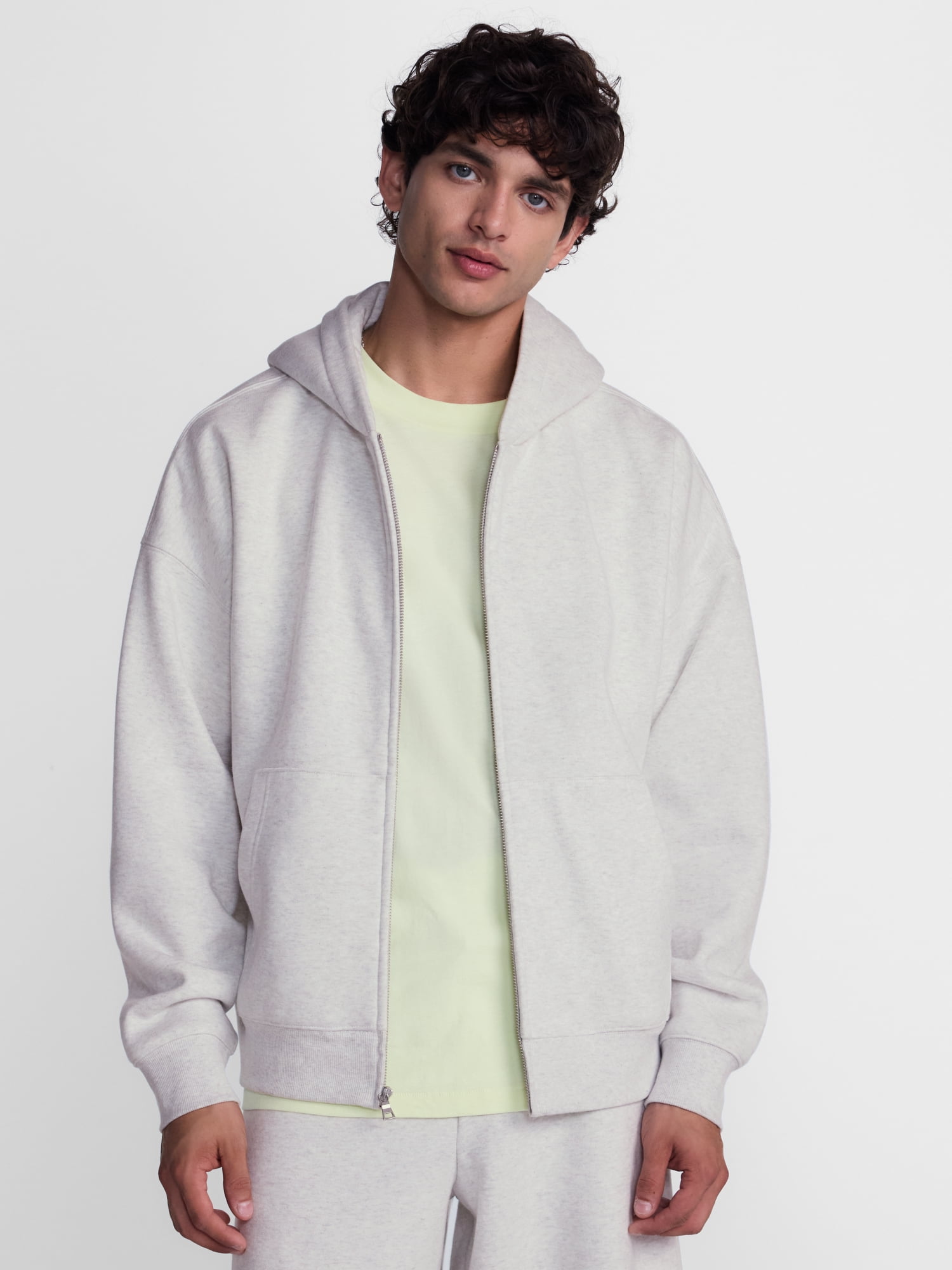 No Boundaries Boxy Fit Heavyweight Fleece Full Zip Hoodie Sweatshirt, Men's Sizes XS-3XL
