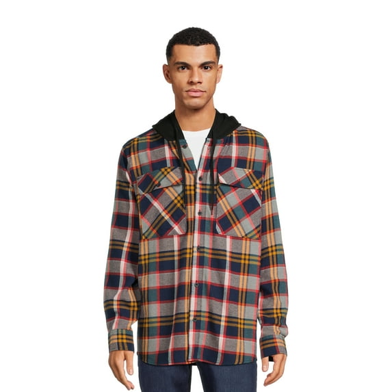 No Boundaries Men's & Big Men's Hooded Flannel Shirt, Sizes XS-5XL