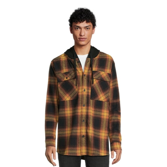 No Boundaries Men's & Big Men's Hooded Flannel Shirt, Sizes XS-5XL