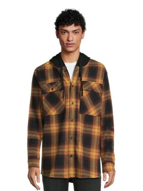 No Boundaries Men's & Big Men's Hooded Flannel Shirt, Sizes XS-5XL