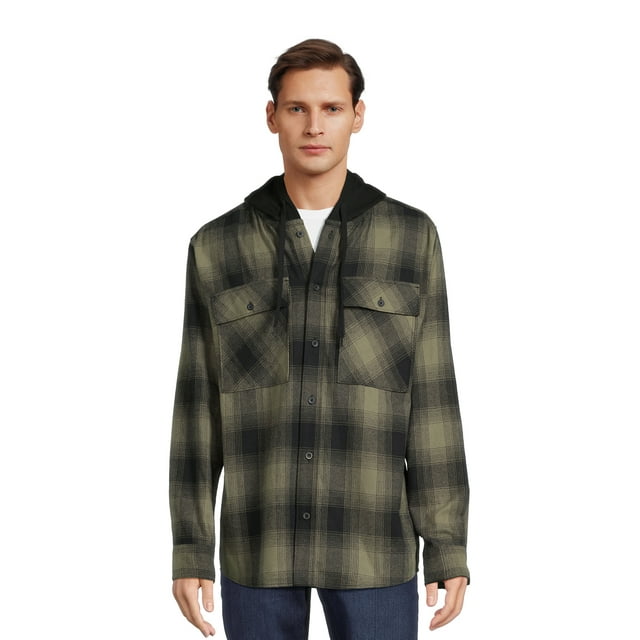 Find Your Perfect No Boundaries Men's & Big Men's Hooded Flannel Shirt ...