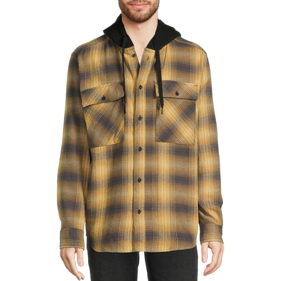 No Boundaries Men's & Big Men's Hooded Flannel Shirt, Sizes XS-5XL