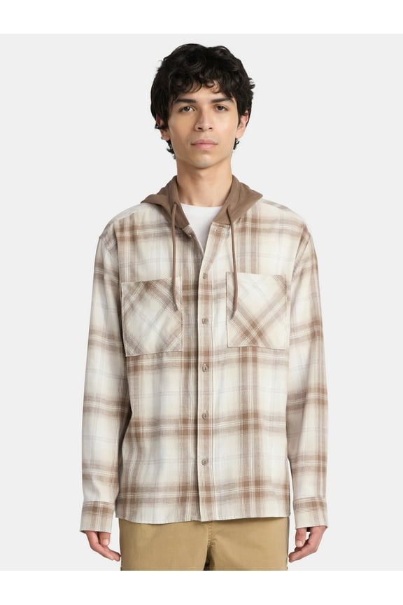 Men's & Big Men's Hooded Flannel Shirt with Long Sleeves, Sizes XS-5XL