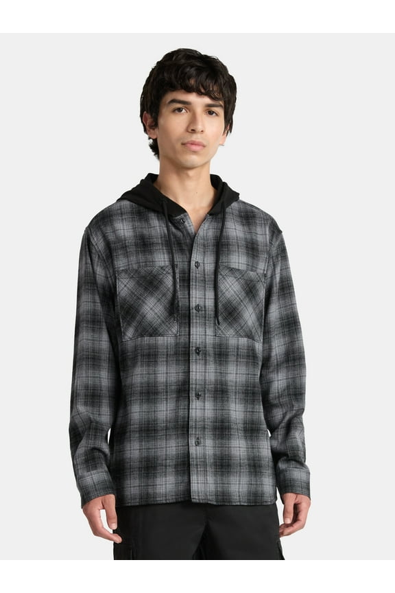 Men's & Big Men's Hooded Long Sleeve Flannel Shirt, Sizes XS-3XL