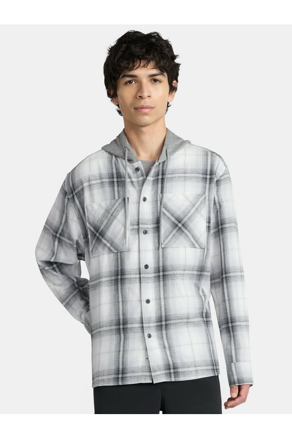 Men's & Big Men's Hooded Flannel Shirt with Long Sleeves, Sizes XS-5XL