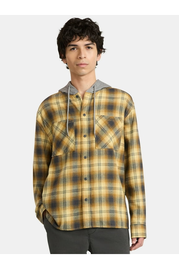 Men's & Big Men's Hooded Flannel Shirt with Long Sleeves, Sizes XS-5XL