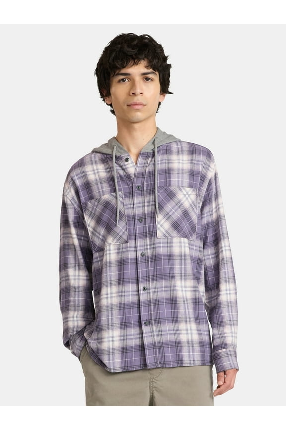 Men's & Big Men's Hooded Flannel Shirt with Long Sleeves, Sizes XS-5XL