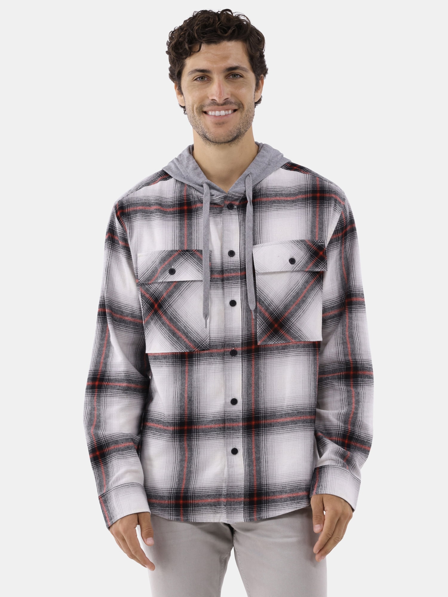 No Boundaries Men's & Big Men's Hooded Long Sleeve Flannel Shirt, Sizes XS-5XL