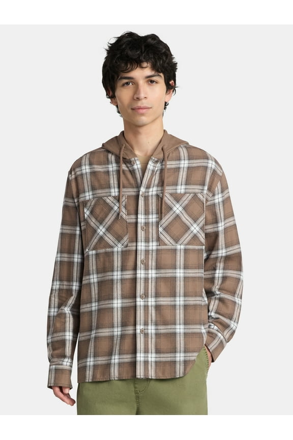 Men's & Big Men's Hooded Flannel Shirt with Long Sleeves, Sizes XS-5XL