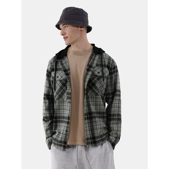 No Boundaries Men's & Big Men's Hooded Long Sleeve Flannel Shirt, Sizes XS-5XL