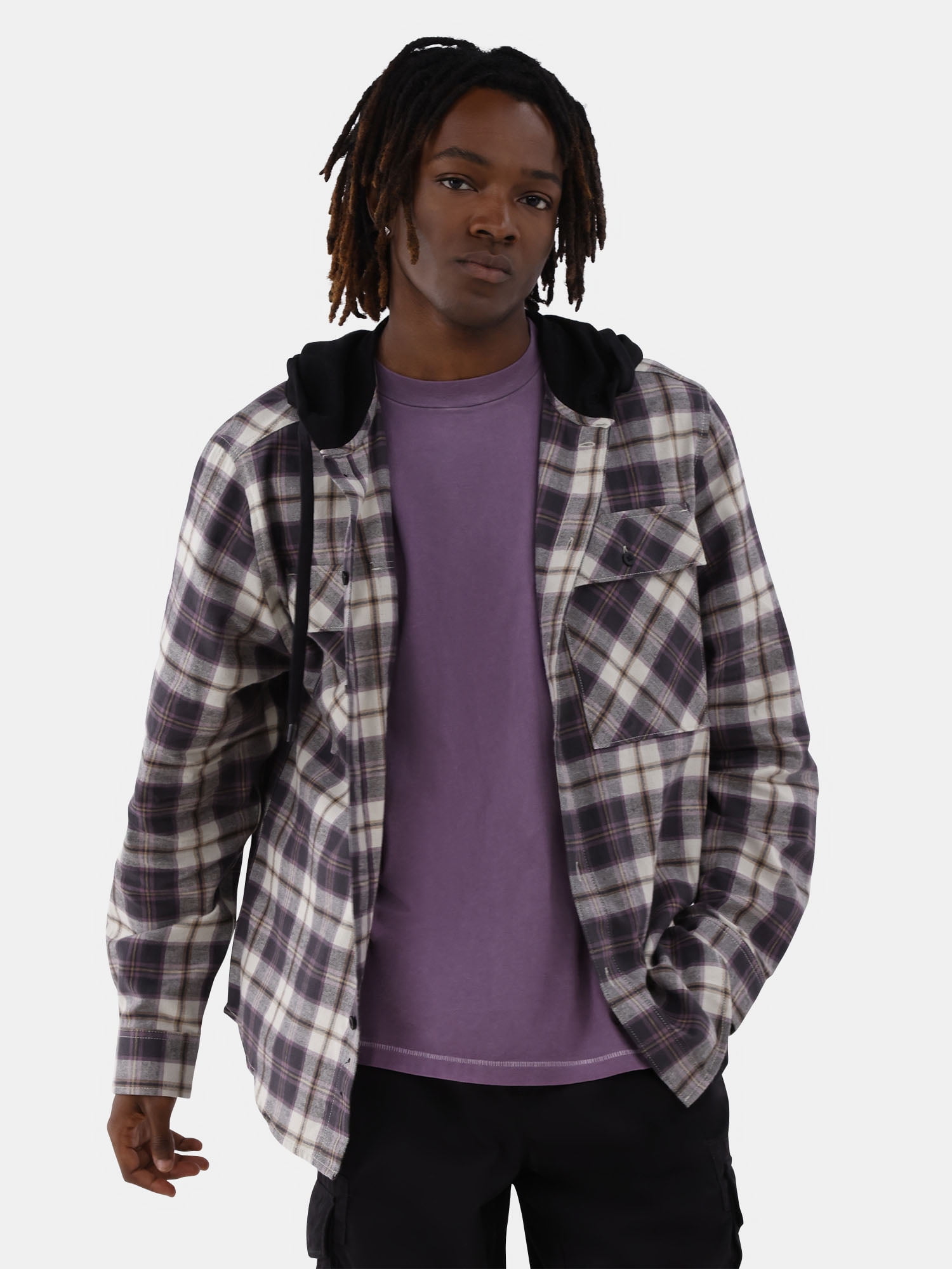 No Boundaries Men's & Big Men's Hooded Long Sleeve Flannel Shirt, Sizes XS-5XL