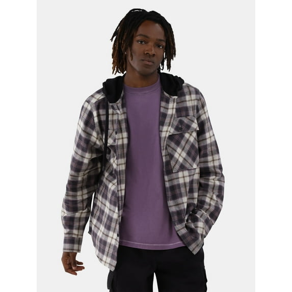 No Boundaries Men's & Big Men's Hooded Long Sleeve Flannel Shirt, Sizes XS-5XL