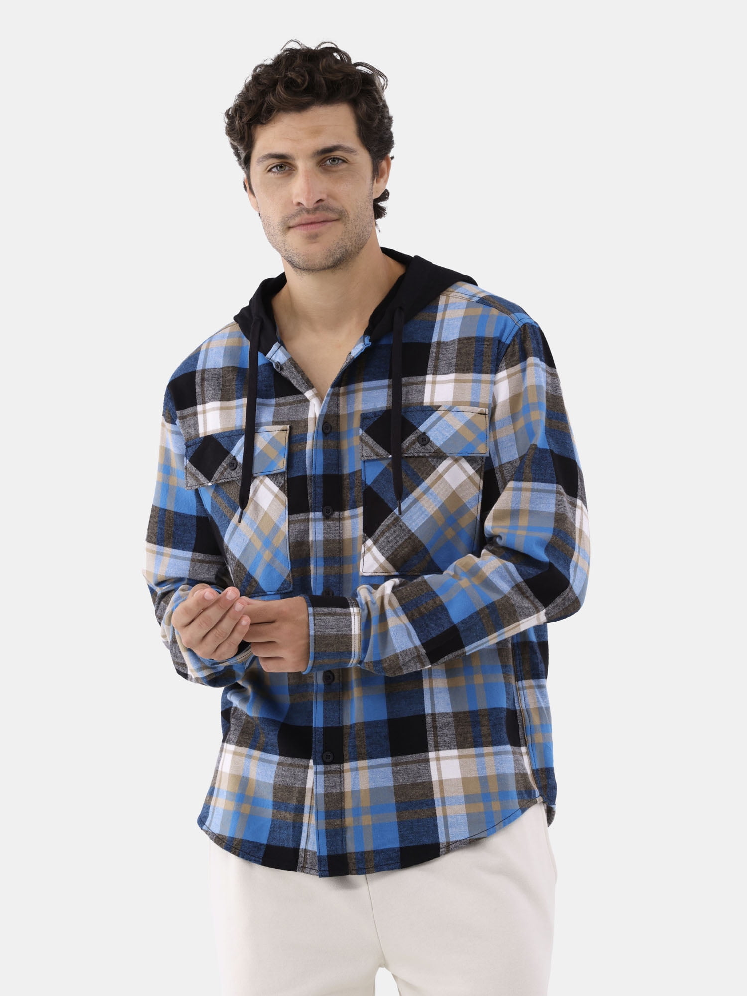 No Boundaries Men's & Big Men's Hooded Long Sleeve Flannel Shirt, Sizes XS-5XL