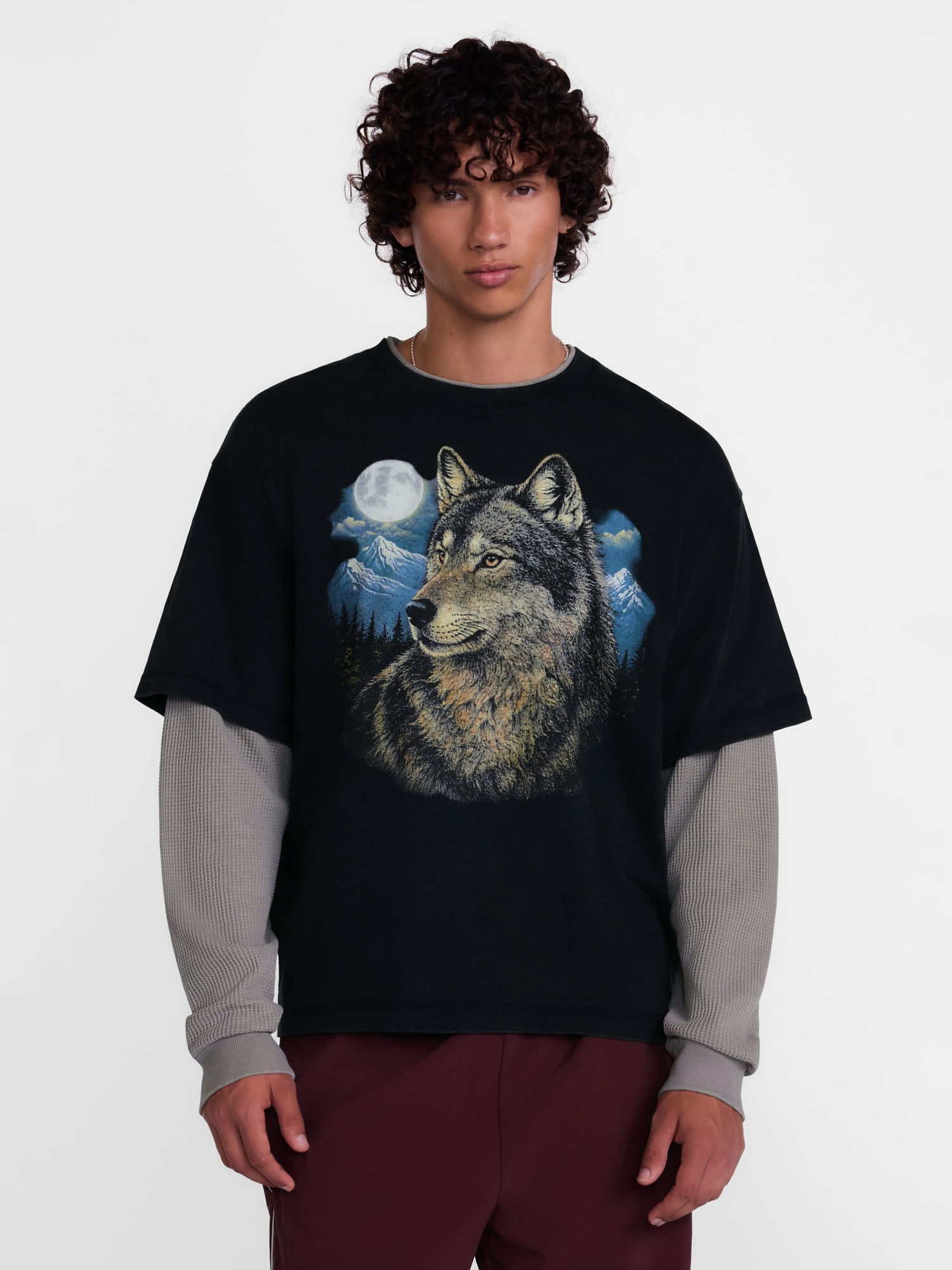 No Boundaries Layered Look Graphic Tee with Long Sleeves, Men’s & Big Men’s XS-4XLT