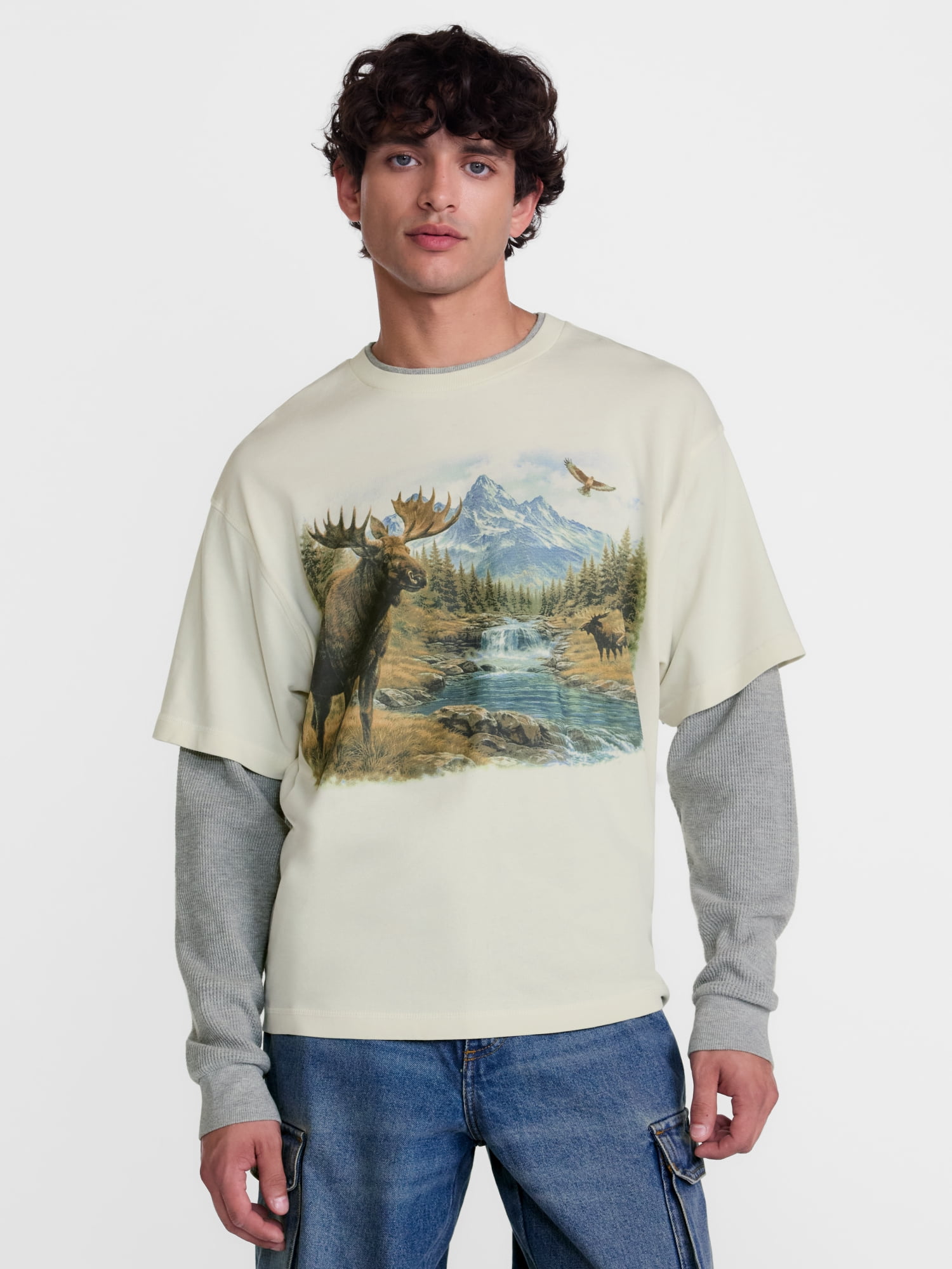 No Boundaries Layered Look Graphic Tee with Long Sleeves, Men’s & Big Men’s XS-4XLT