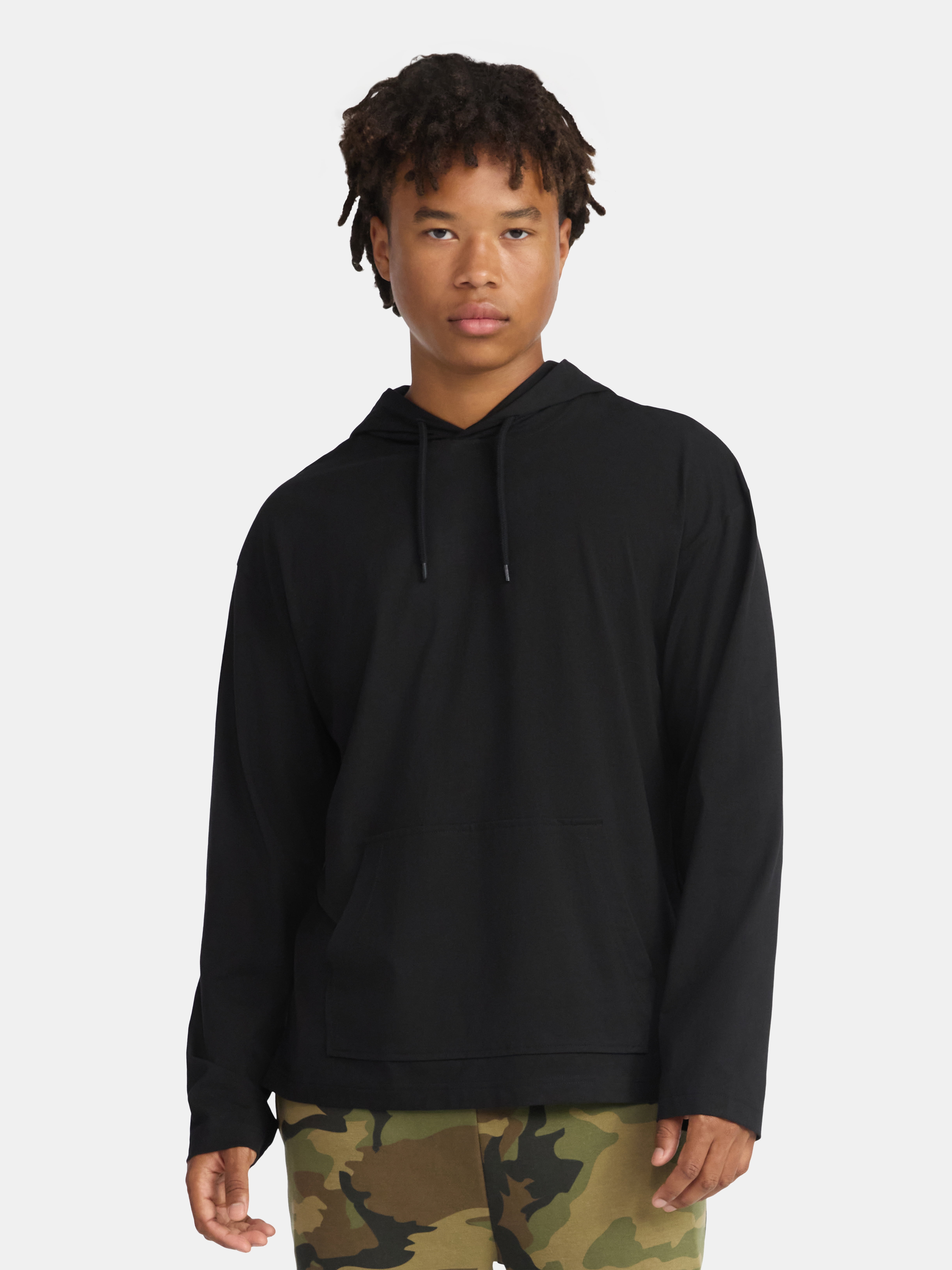 No Boundaries Men's & Big Men's Cotton Long Sleeve Jersey Tee Shirt Hoodie, Sizes XS-5XL