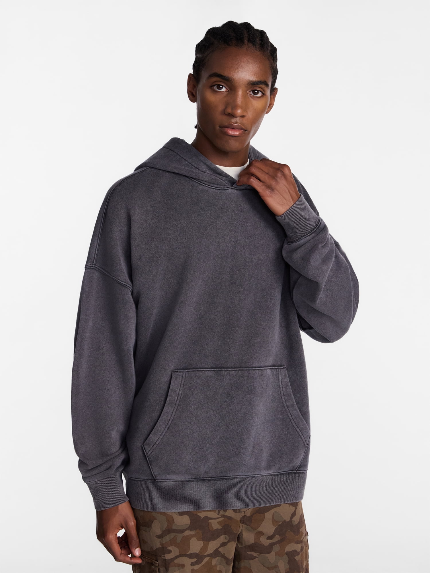 No Boundaries Boxy Fit Oversized Fleece Hoodie with Long Sleeves, Men's XS-4XLT