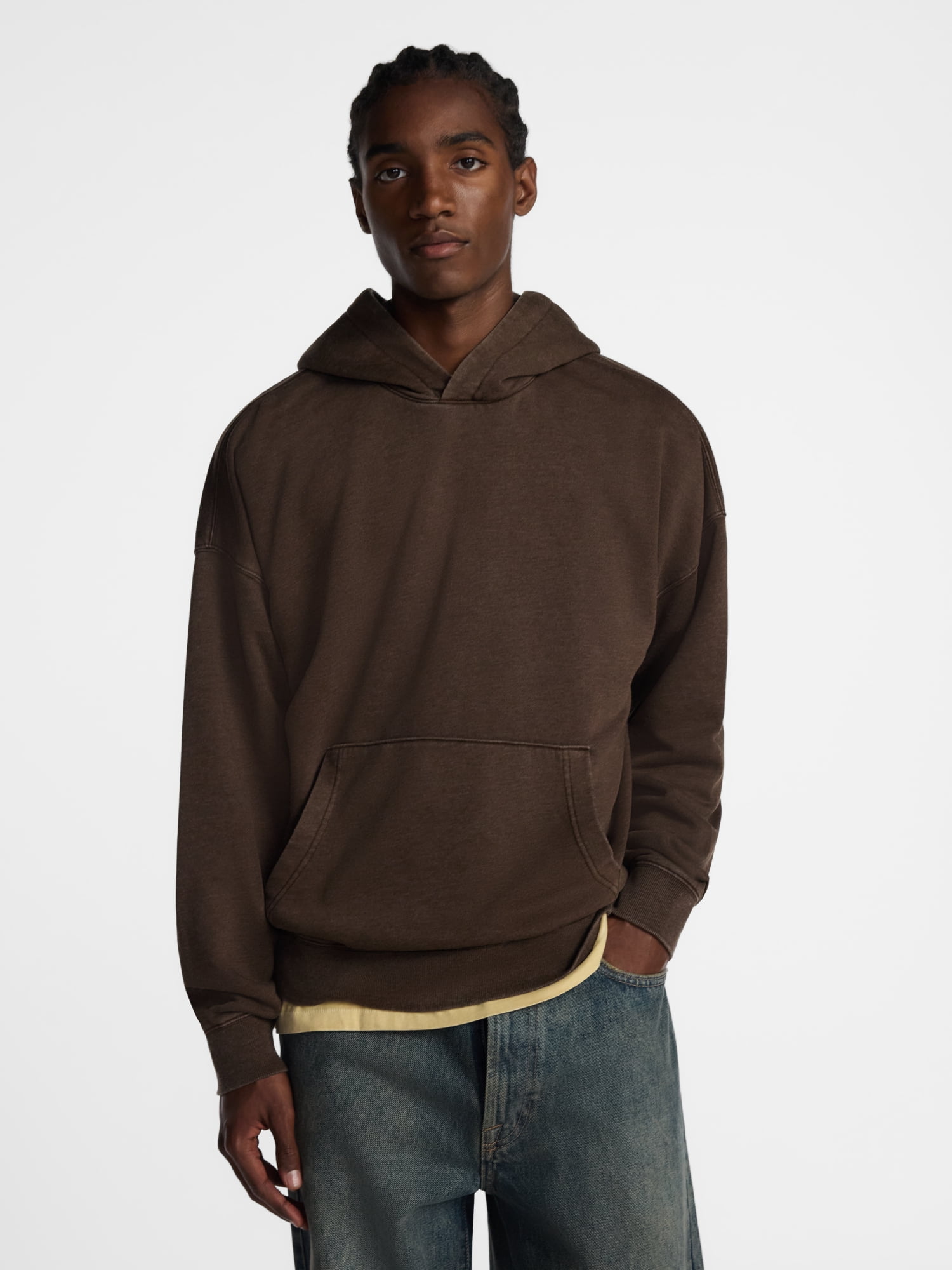 No Boundaries Boxy Fit Oversized Fleece Hoodie with Long Sleeves, Men's XS-4XLT