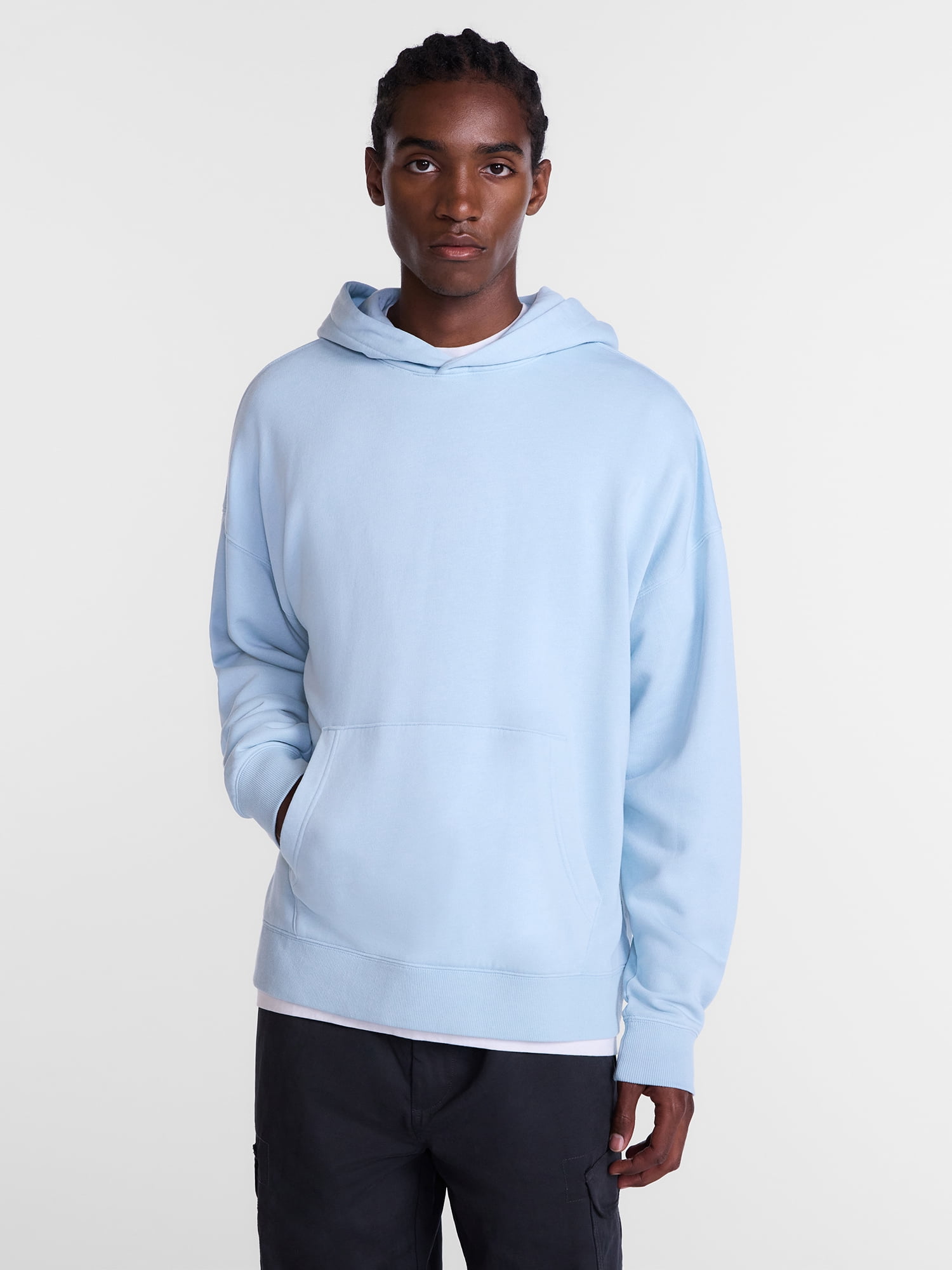 No Boundaries Boxy Fit Oversized Fleece Hoodie with Long Sleeves, Men's XS-4XLT