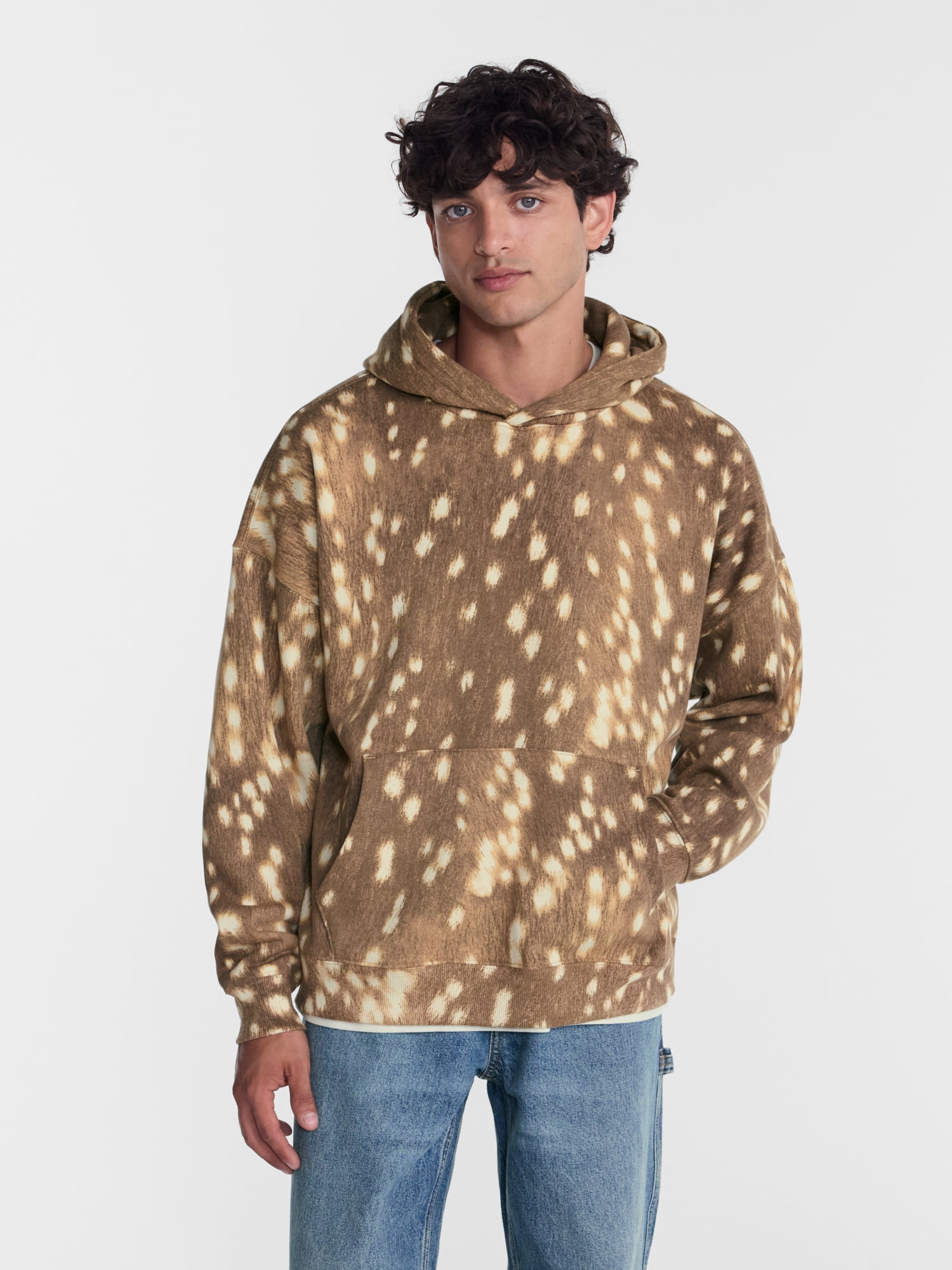 No Boundaries Boxy Fit Oversized Fleece Hoodie with Long Sleeves, Men's XS-4XLT