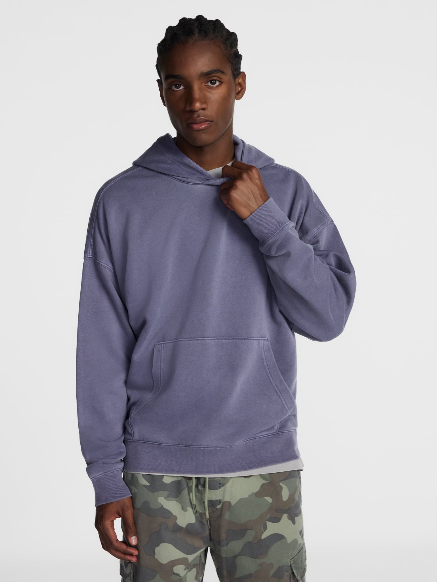 No Boundaries Boxy Fit Oversized Fleece Hoodie with Long Sleeves, Men's XS-4XLT