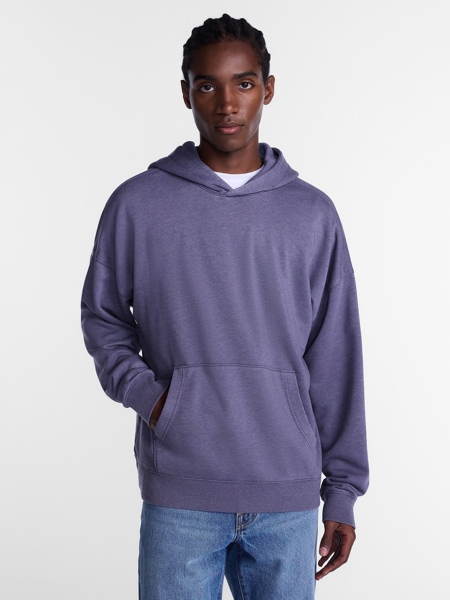 No Boundaries Boxy Fit Oversized Fleece Hoodie with Long Sleeves, Men's XS-4XLT