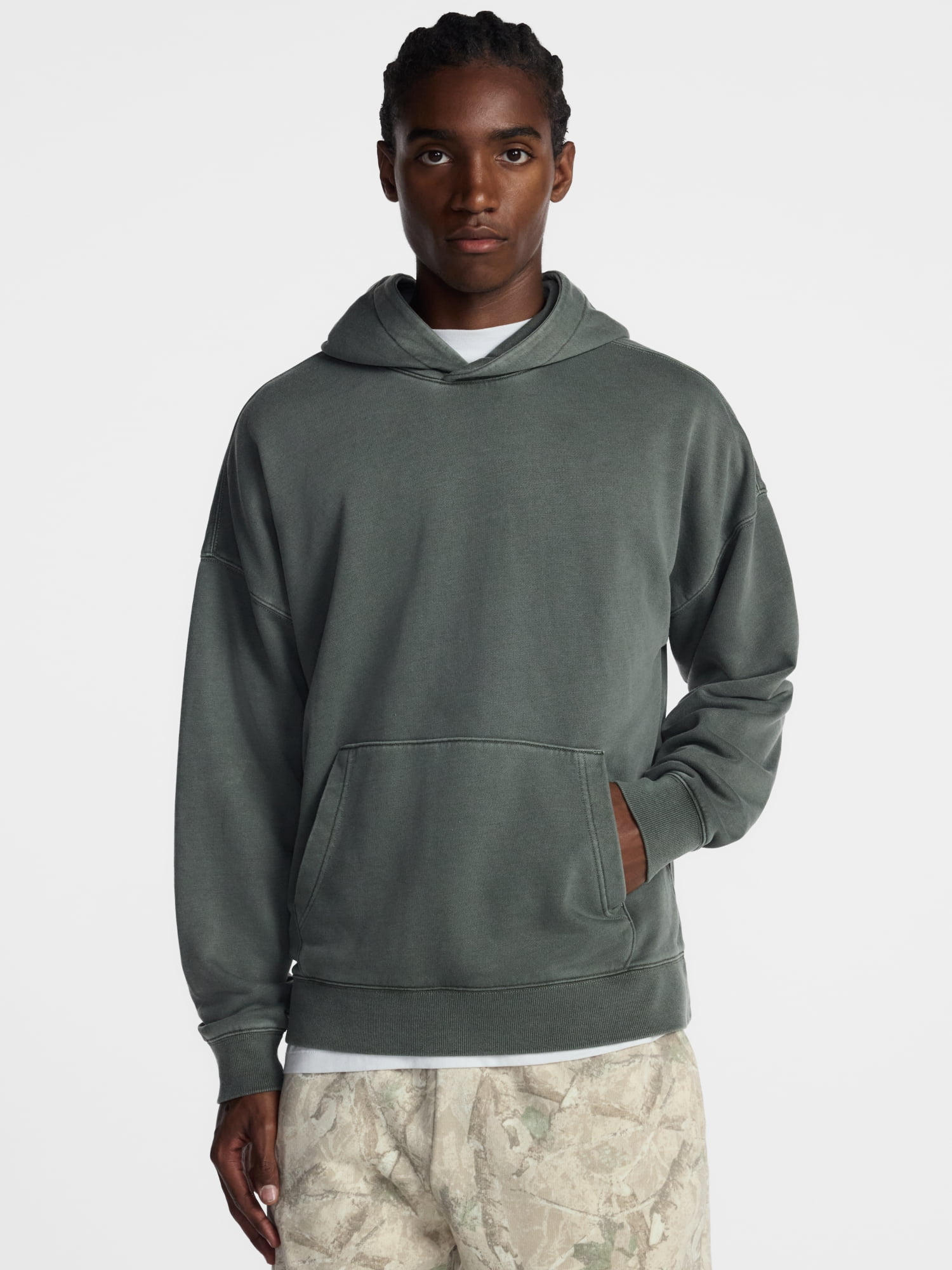 No Boundaries Boxy Fit Oversized Fleece Hoodie with Long Sleeves, Men's XS-4XLT