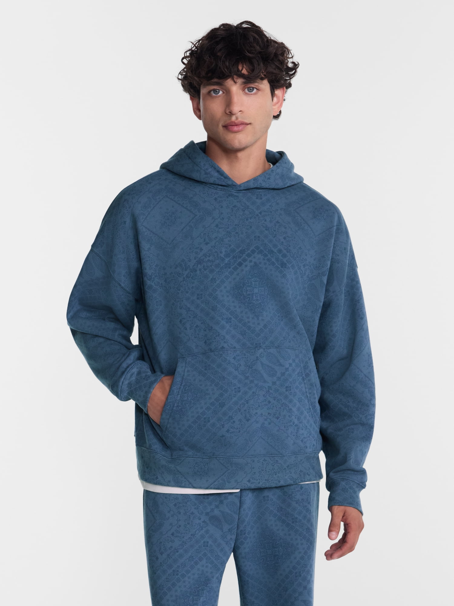 No Boundaries Boxy Fit Oversized Fleece Hoodie with Long Sleeves, Men's XS-4XLT