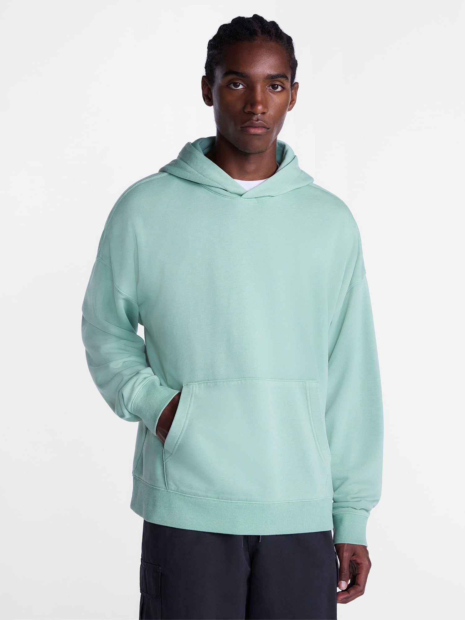 No Boundaries Boxy Fit Oversized Fleece Hoodie with Long Sleeves, Men's XS-4XLT