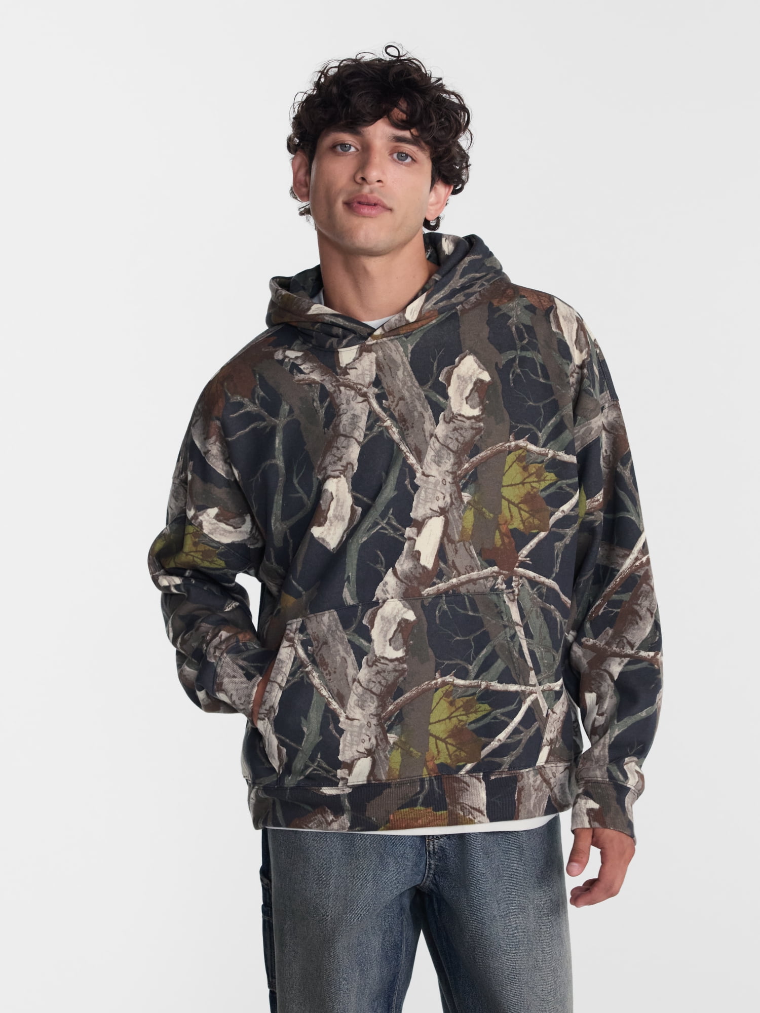No Boundaries Boxy Fit Oversized Fleece Hoodie with Long Sleeves, Men's XS-4XLT