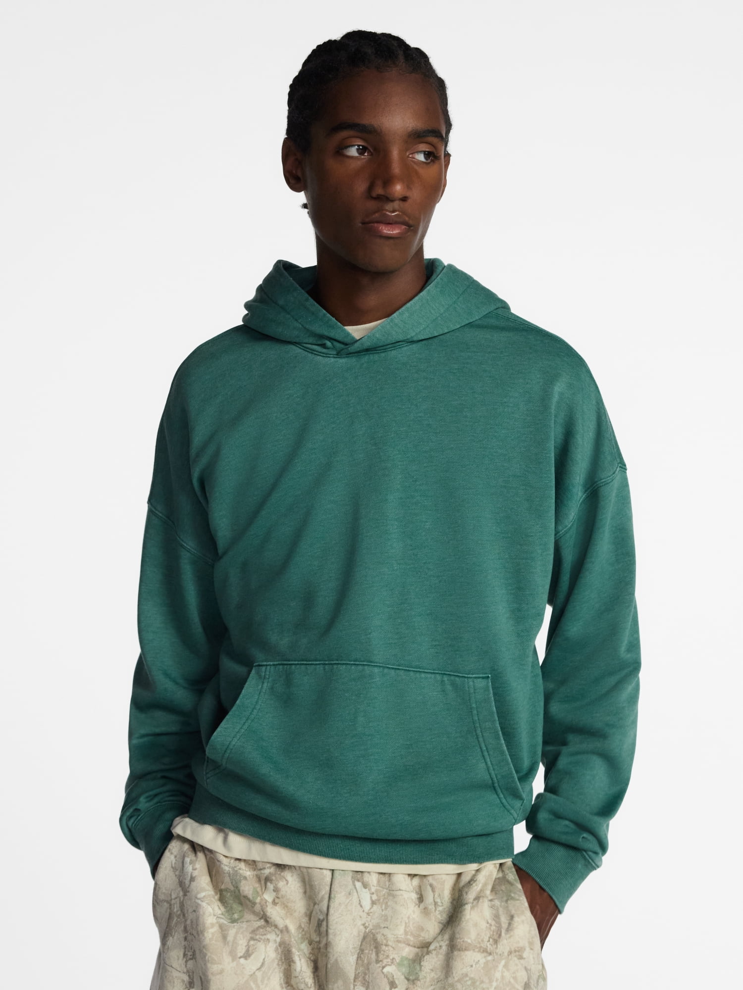 No Boundaries Boxy Fit Oversized Fleece Hoodie with Long Sleeves, Men's XS-4XLT