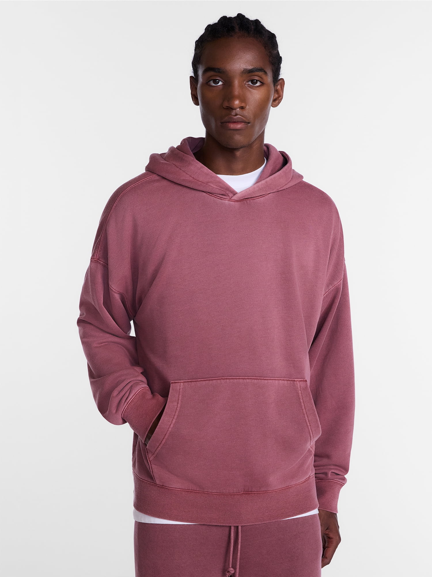 No Boundaries Boxy Fit Oversized Fleece Hoodie with Long Sleeves, Men's XS-4XLT