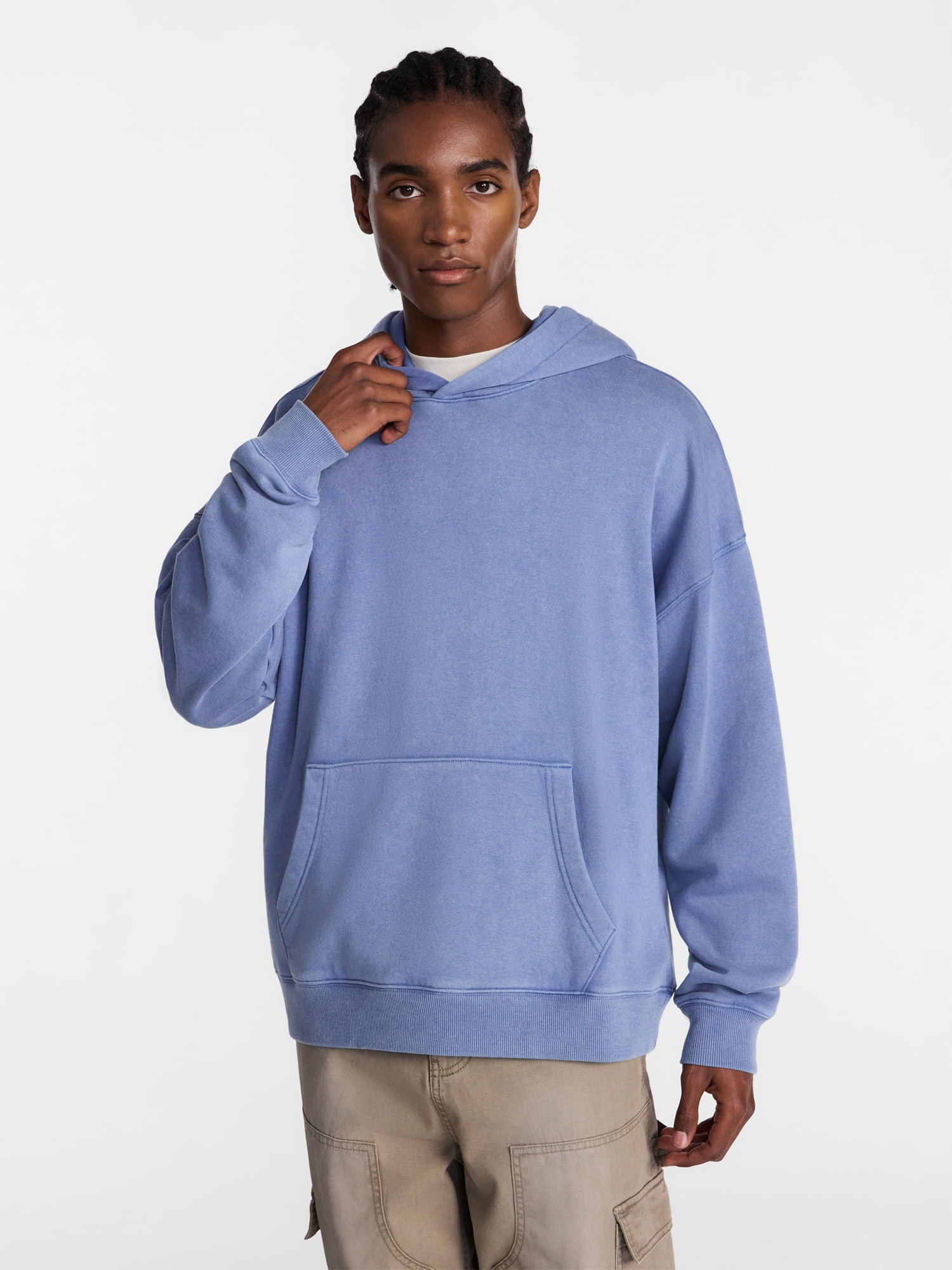 No Boundaries Boxy Fit Oversized Fleece Hoodie with Long Sleeves, Men's XS-4XLT