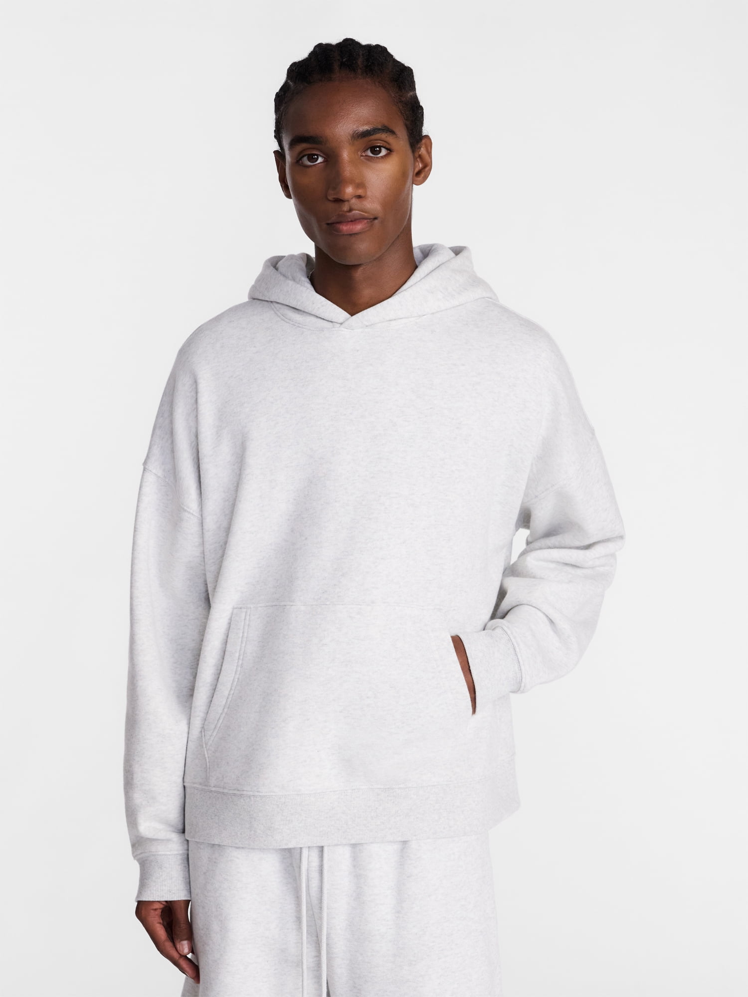 No Boundaries Boxy Fit Oversized Fleece Hoodie with Long Sleeves, Men's XS-4XLT