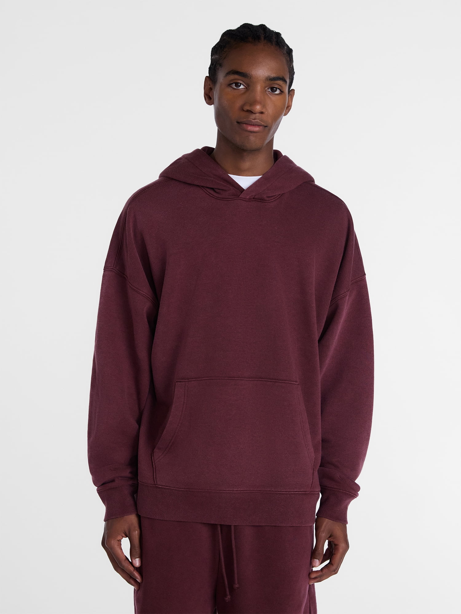 No Boundaries Boxy Fit Oversized Fleece Hoodie with Long Sleeves, Men's XS-4XLT