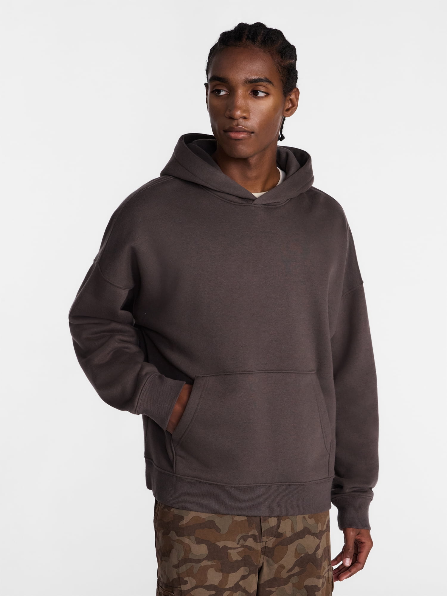No Boundaries Boxy Fit Oversized Fleece Hoodie with Long Sleeves, Men's XS-4XLT