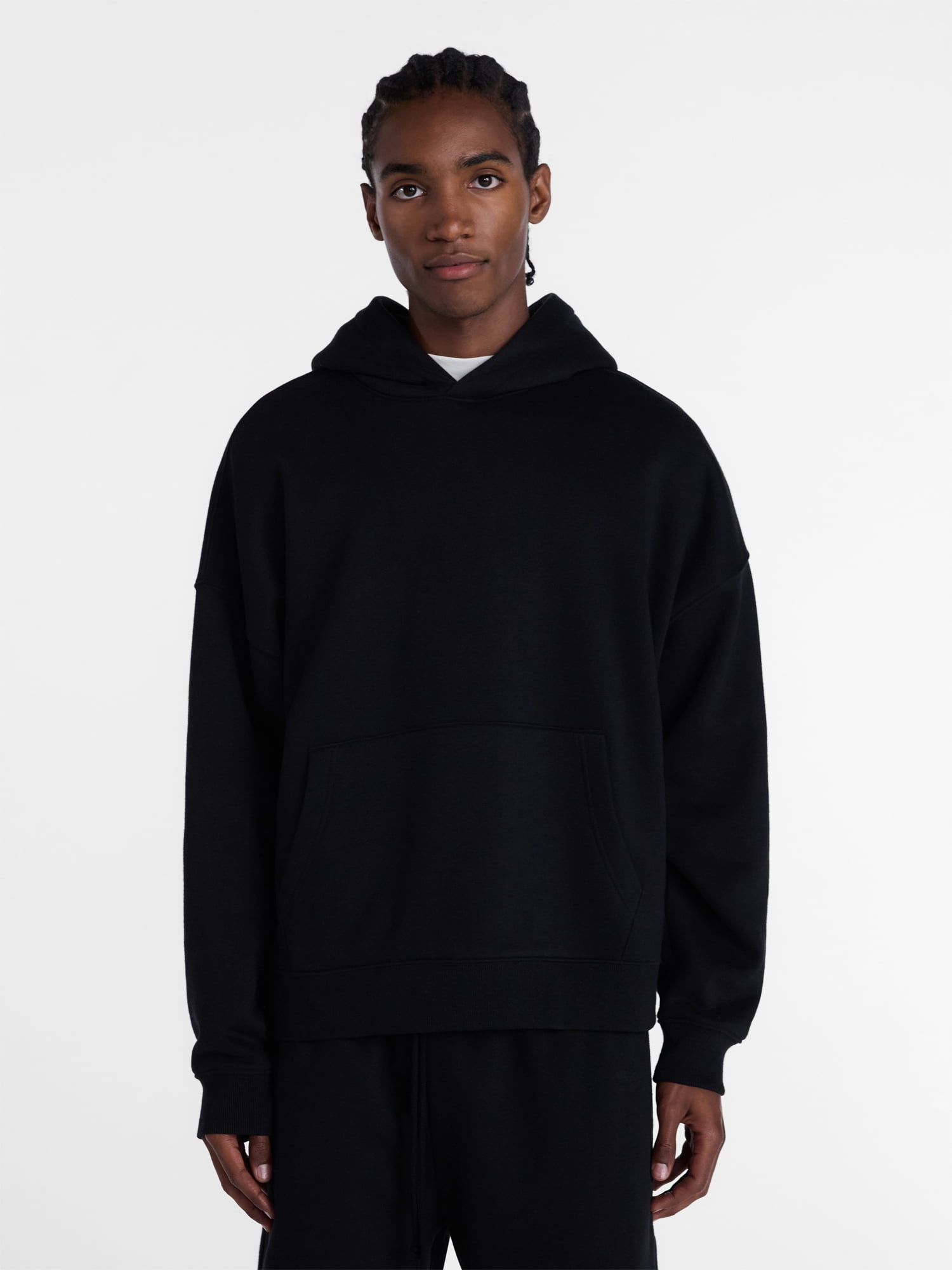 No Boundaries Boxy Fit Oversized Fleece Hoodie with Long Sleeves, Men's XS-4XLT