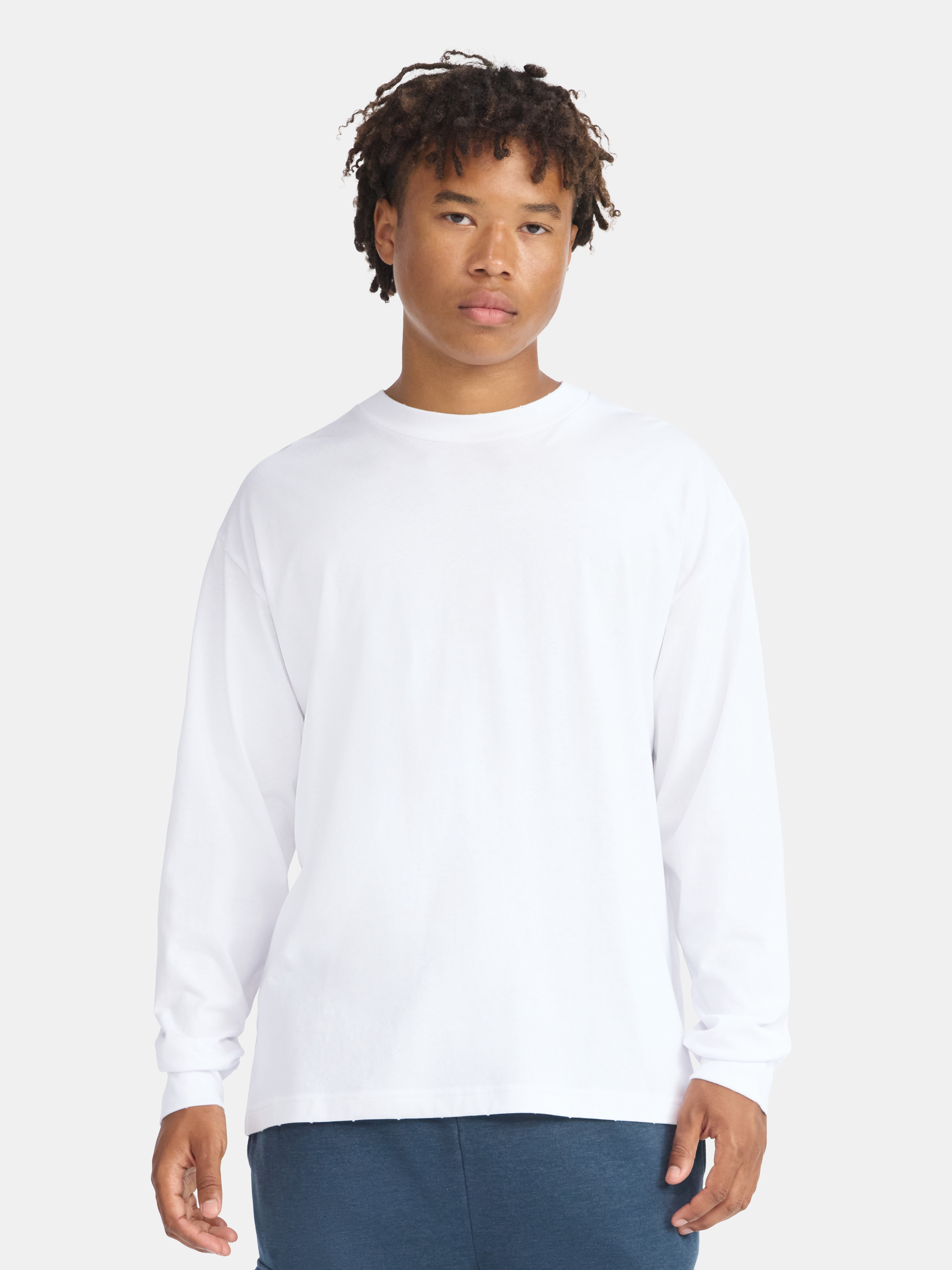 No Boundaries Cotton Oversized Tee with Long Sleeves, Men's & Big Men's