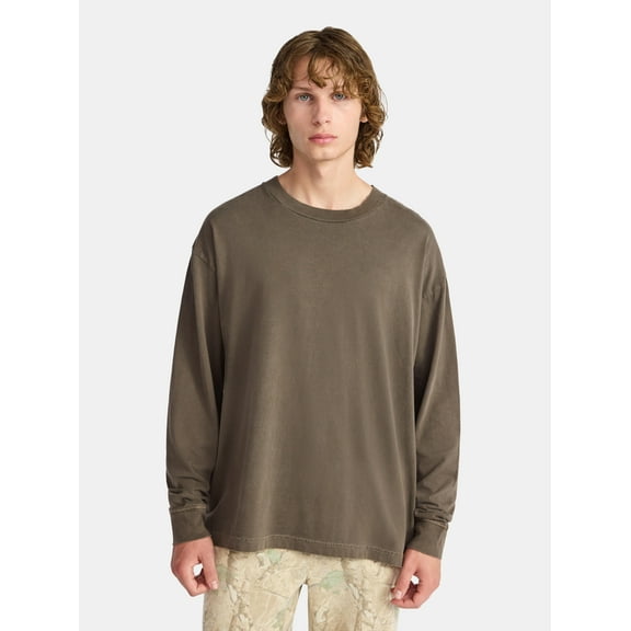 No Boundaries Cotton Oversized Tee with Long Sleeves, Men's & Big Men's