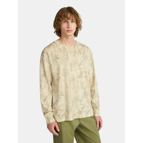 No Boundaries Cotton Oversized Tee with Long Sleeves, Men's & Big Men's