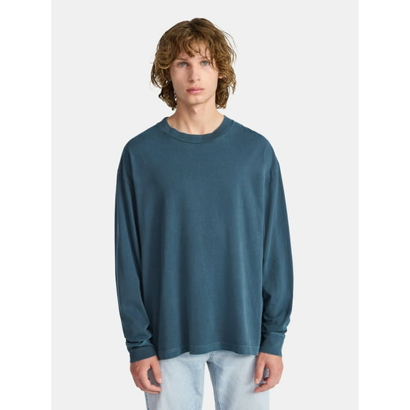 No Boundaries Cotton Oversized Tee with Long Sleeves, Men's & Big Men's