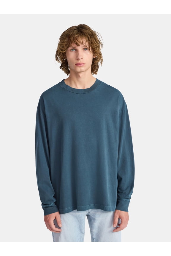 Cotton Oversized Tee with Long Sleeves, Men's & Big Men's
